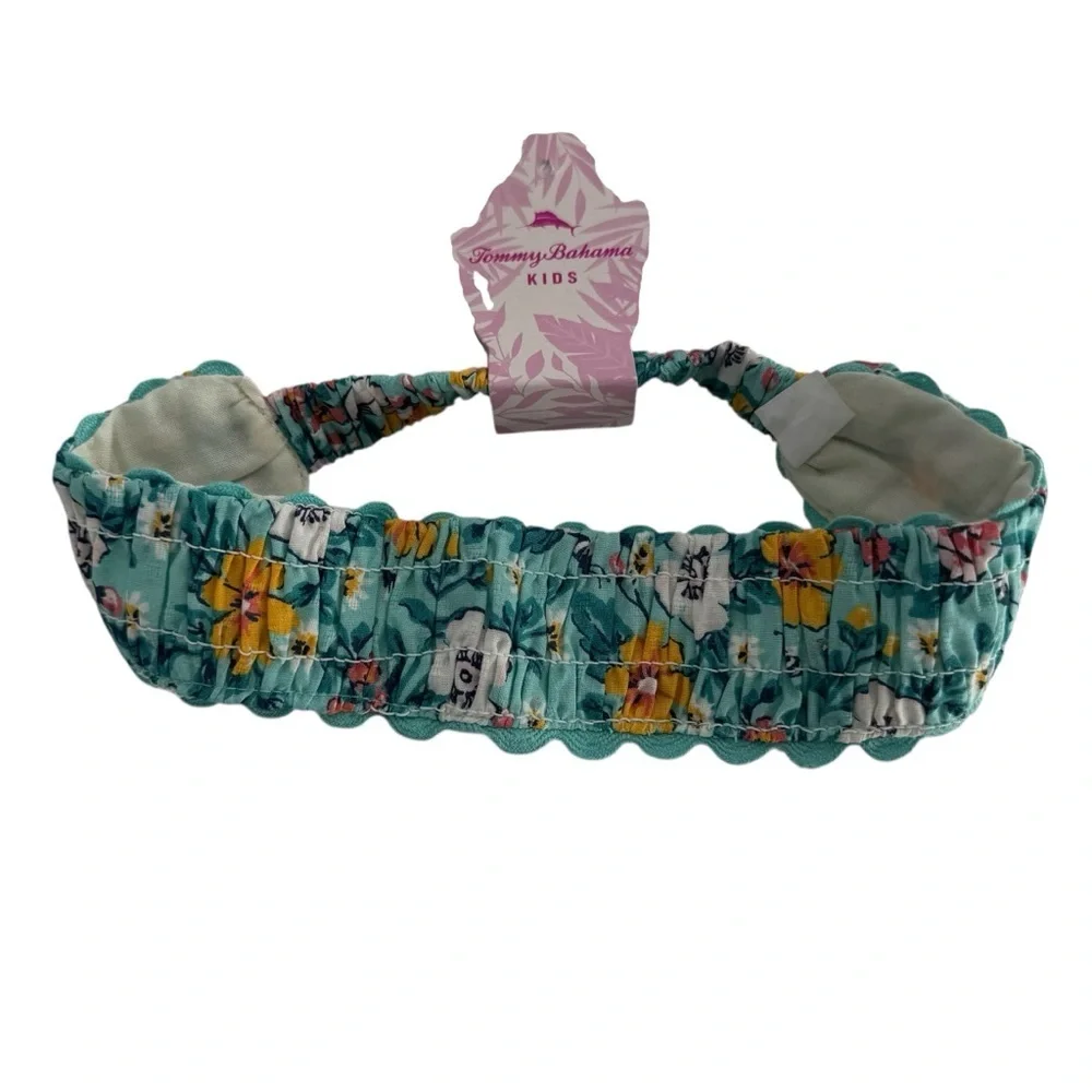 NWT Tommy Bahama Teal Blue Yellow Floral Scallop Flowy Dress & Headband 18 Month